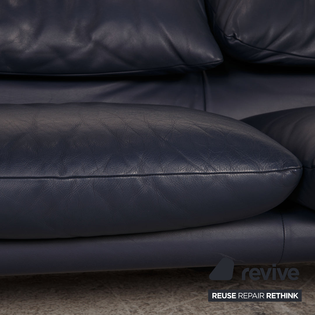 Cassina Maralunga Leather Three Seater Dark Blue Sofa Couch Function
