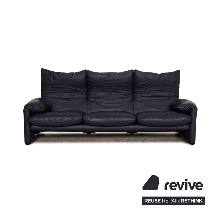 Cassina Maralunga Leather Three Seater Dark Blue Sofa Couch Function