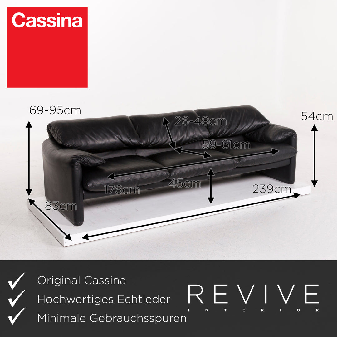 Cassina Maralunga Leder Schwarz Dreisitzer Coch #12438