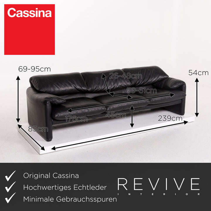 Cassina Maralunga Leder Schwarz Dreisitzer Coch #12438