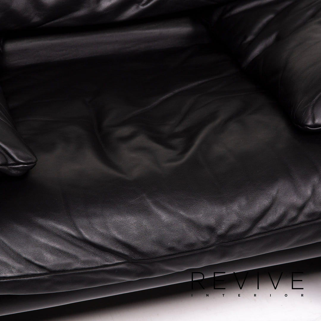 Cassina Maralunga Leather Armchair Set Black Function 1x armchair 1x stool #