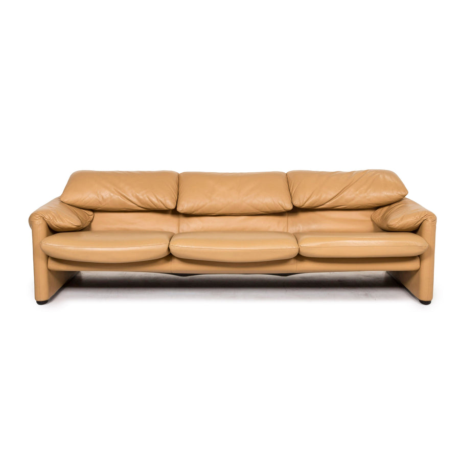 Cassina Maralunga Leder Sofa Beige Dreisitzer Funktion Couch #12981