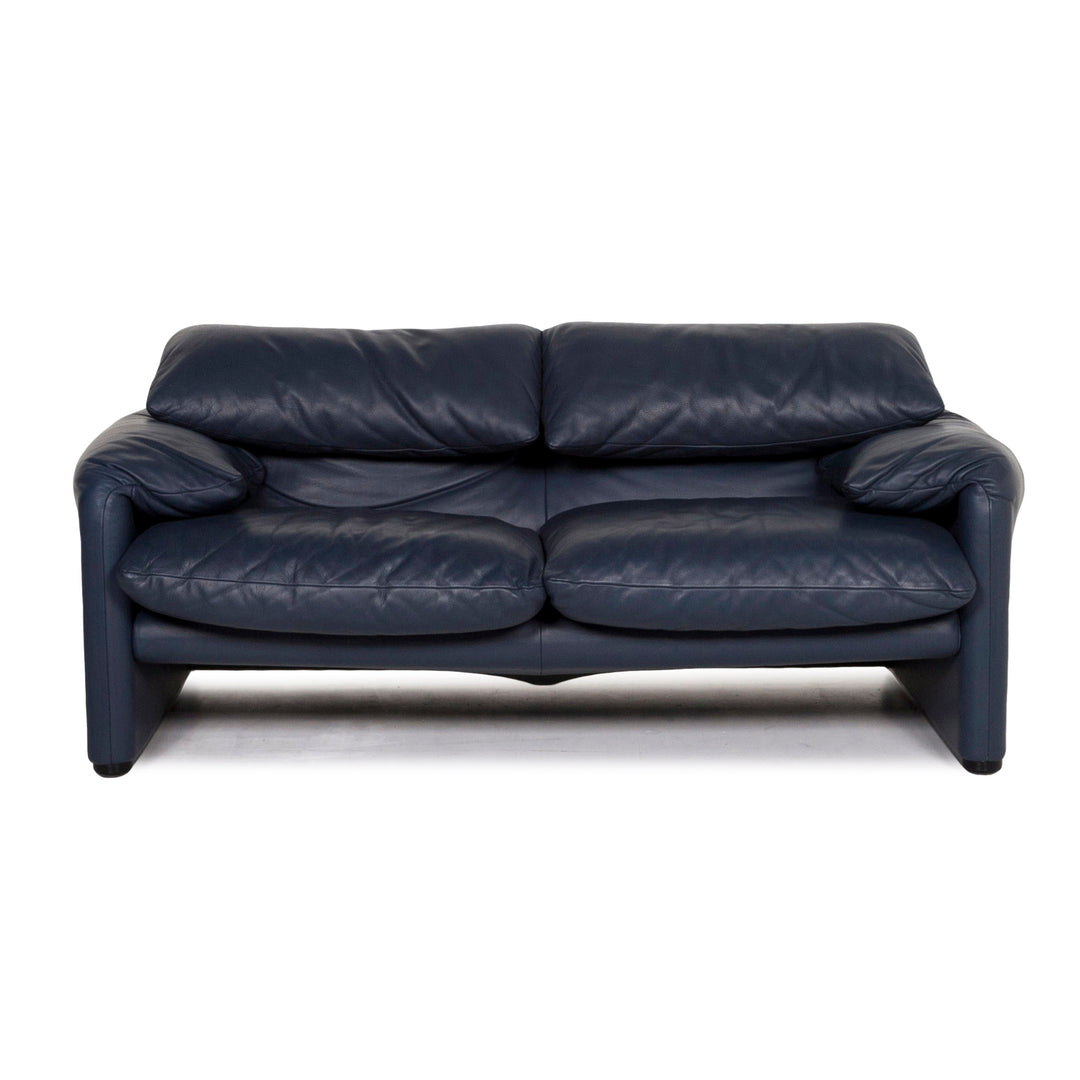 Cassina Maralunga Leder Sofa Blau Zweisitzer Funktion Couch #12398