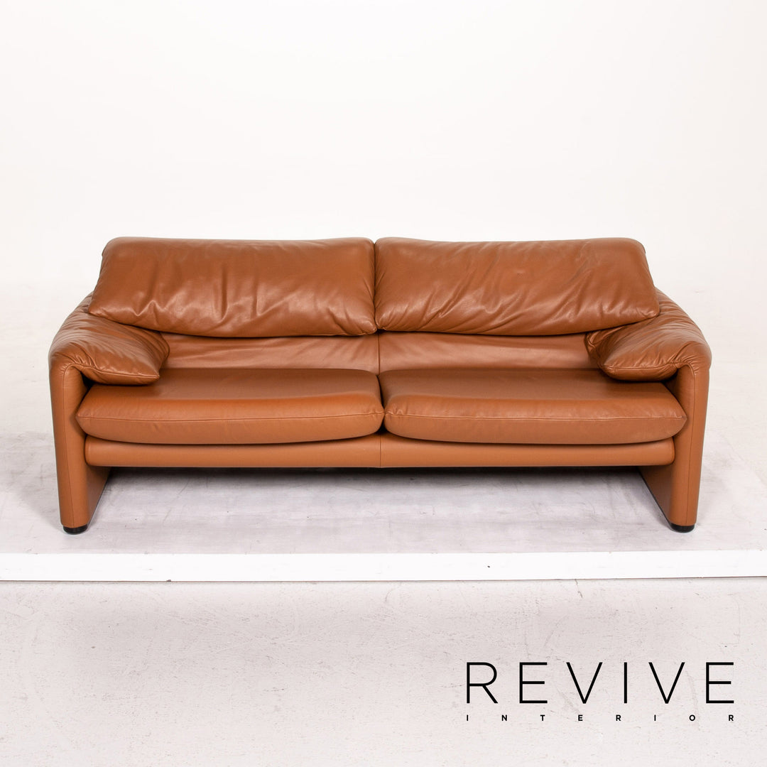 Cassina Maralunga Leder Sofa Cognac Braun Dreisitzer Funktion Couch #14773