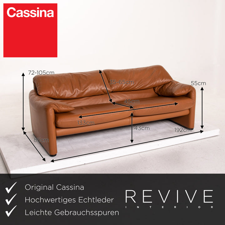 Cassina Maralunga Leder Sofa Cognac Braun Dreisitzer Funktion Couch #14773