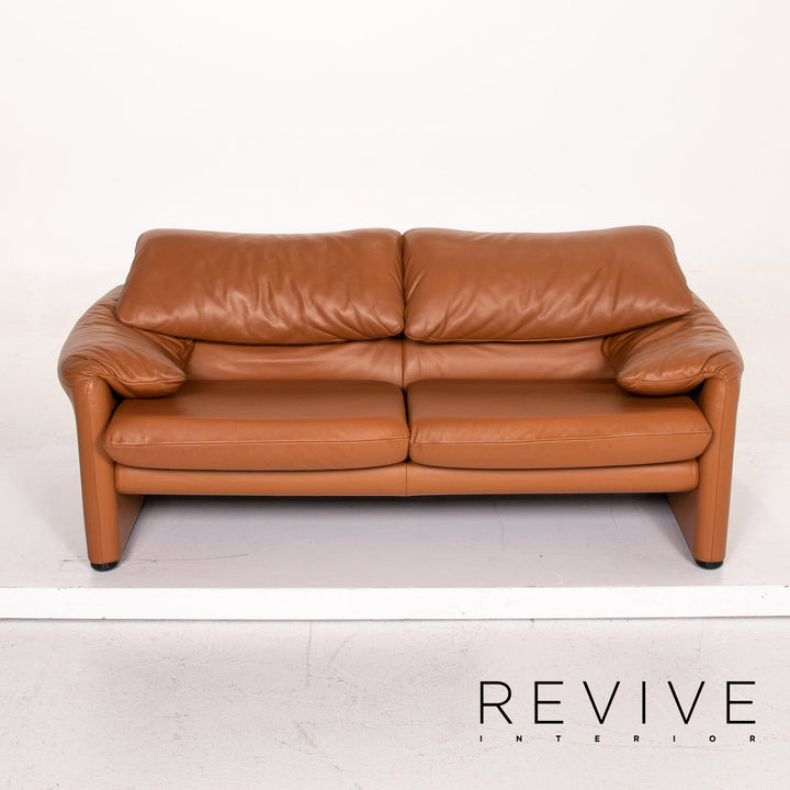 Cassina Maralunga Leather Sofa Cognac Brown Function Couch #14774