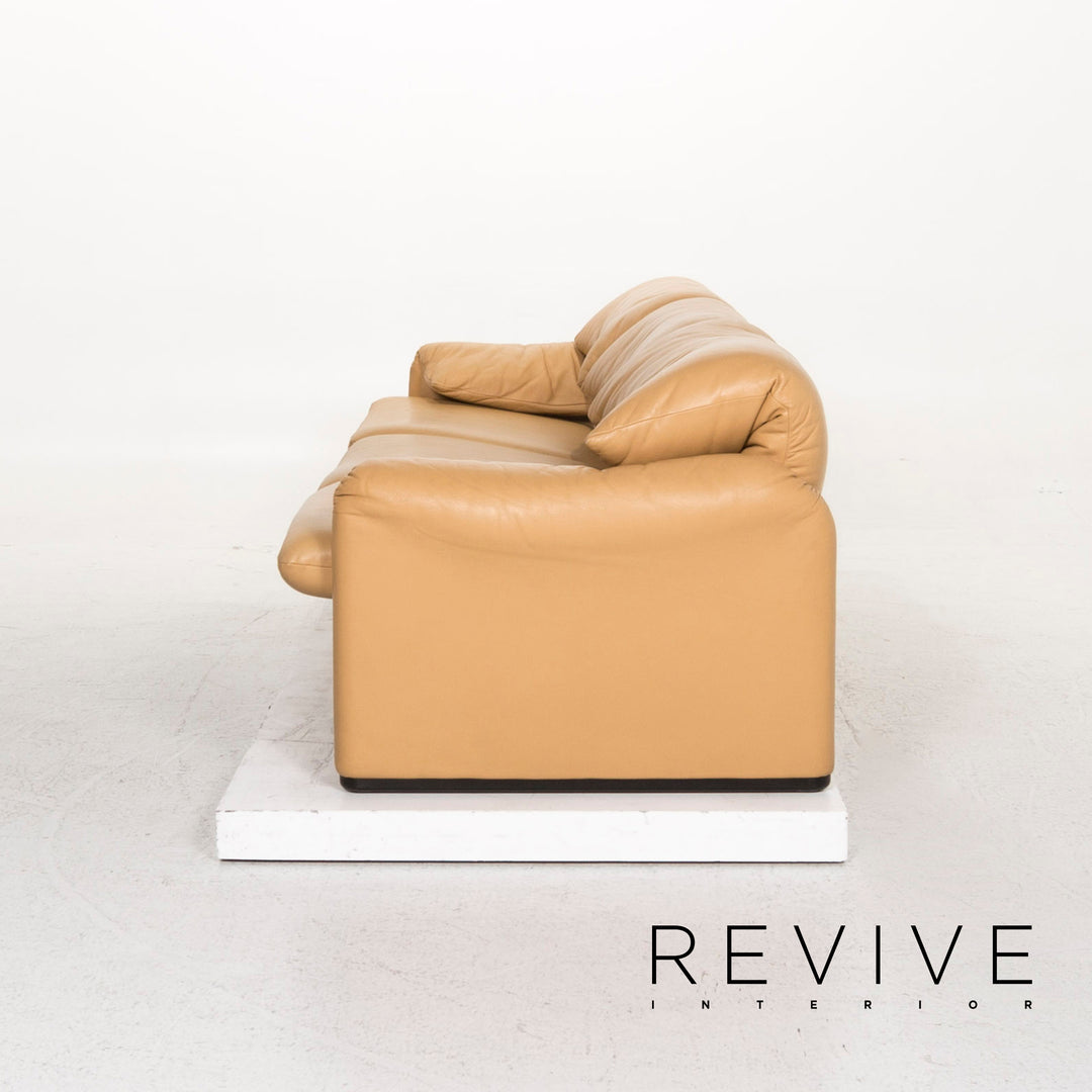 Cassina Maralunga Leder Sofa Garniotur Beige Dreisitzer Zweisitzer Funktion Couch #12981