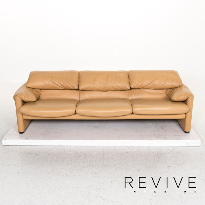 Cassina Maralunga Leder Sofa Garniotur Beige Dreisitzer Zweisitzer Funktion Couch #12981