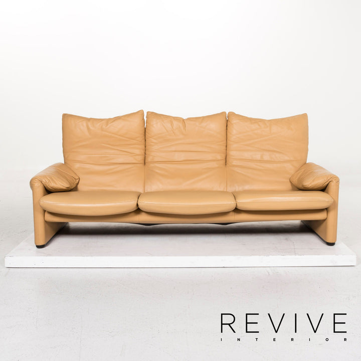 Cassina Maralunga Leder Sofa Garniotur Beige Dreisitzer Zweisitzer Funktion Couch #12981