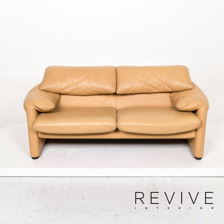 Cassina Maralunga Leder Sofa Garniotur Beige Dreisitzer Zweisitzer Funktion Couch #12981