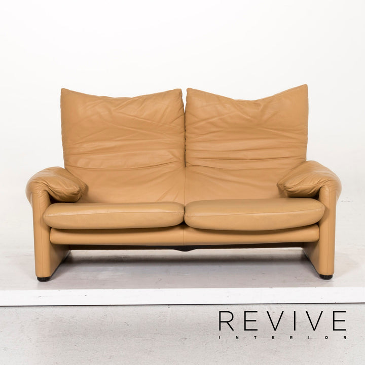 Cassina Maralunga Leder Sofa Garniotur Beige Dreisitzer Zweisitzer Funktion Couch #12981