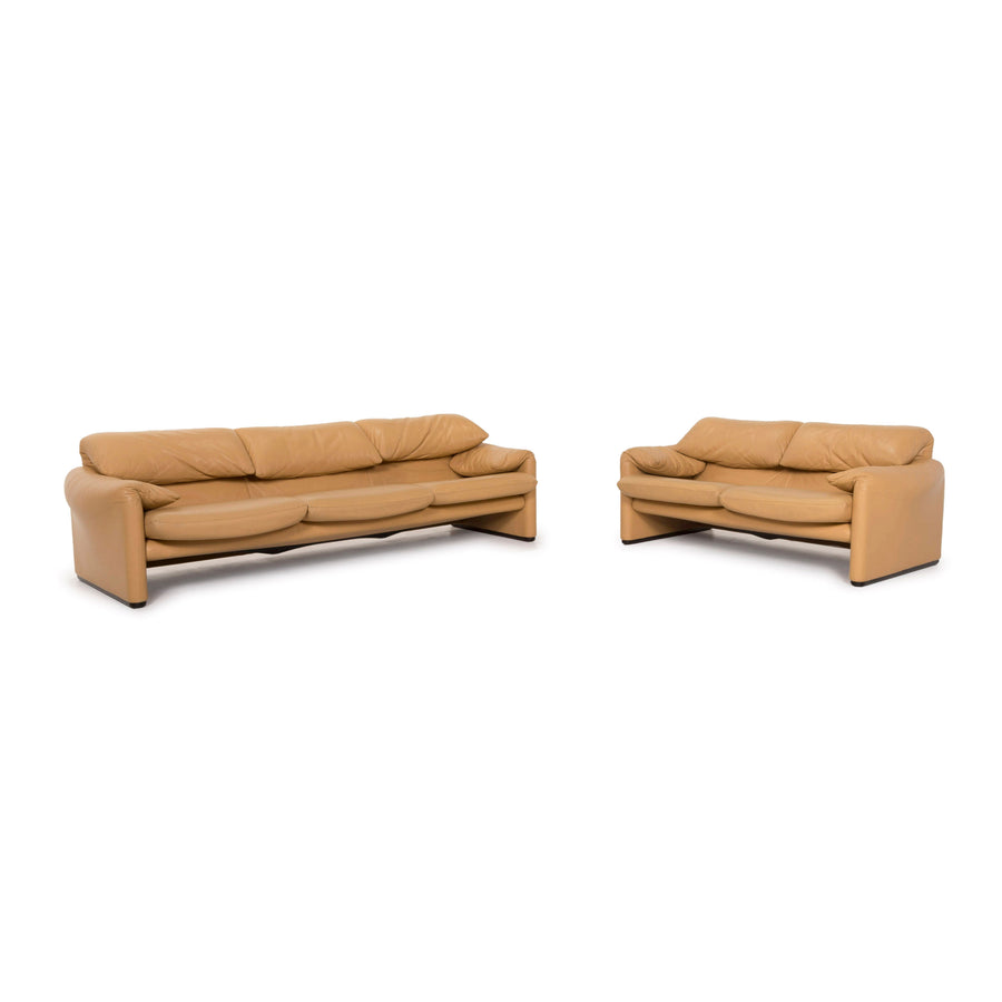 Cassina Maralunga Leder Sofa Garniotur Beige Dreisitzer Zweisitzer Funktion Couch #12981