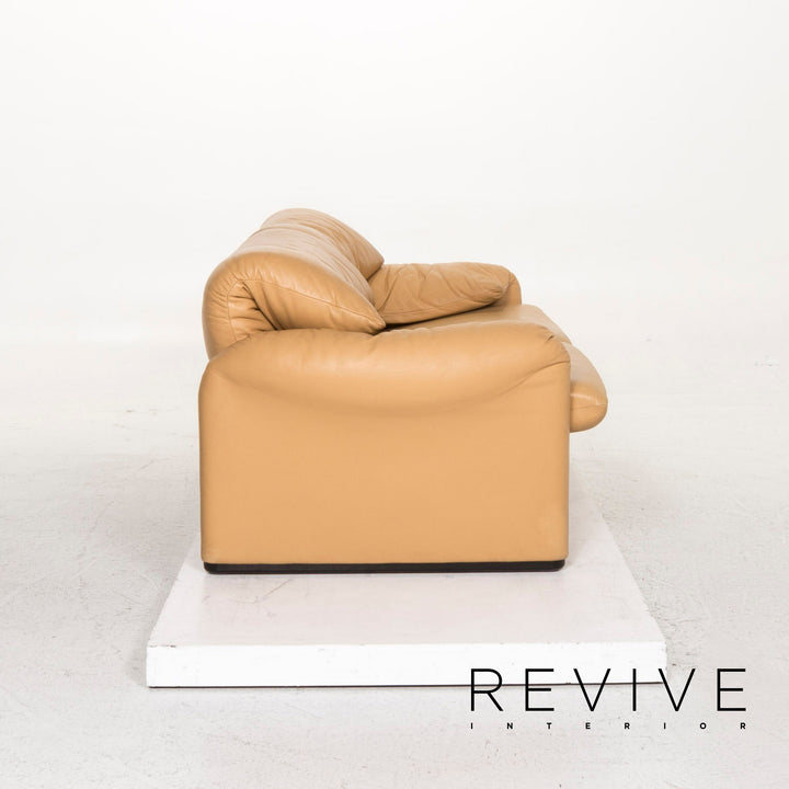 Cassina Maralunga Leder Sofa Garniotur Beige Dreisitzer Zweisitzer Funktion Couch #12981