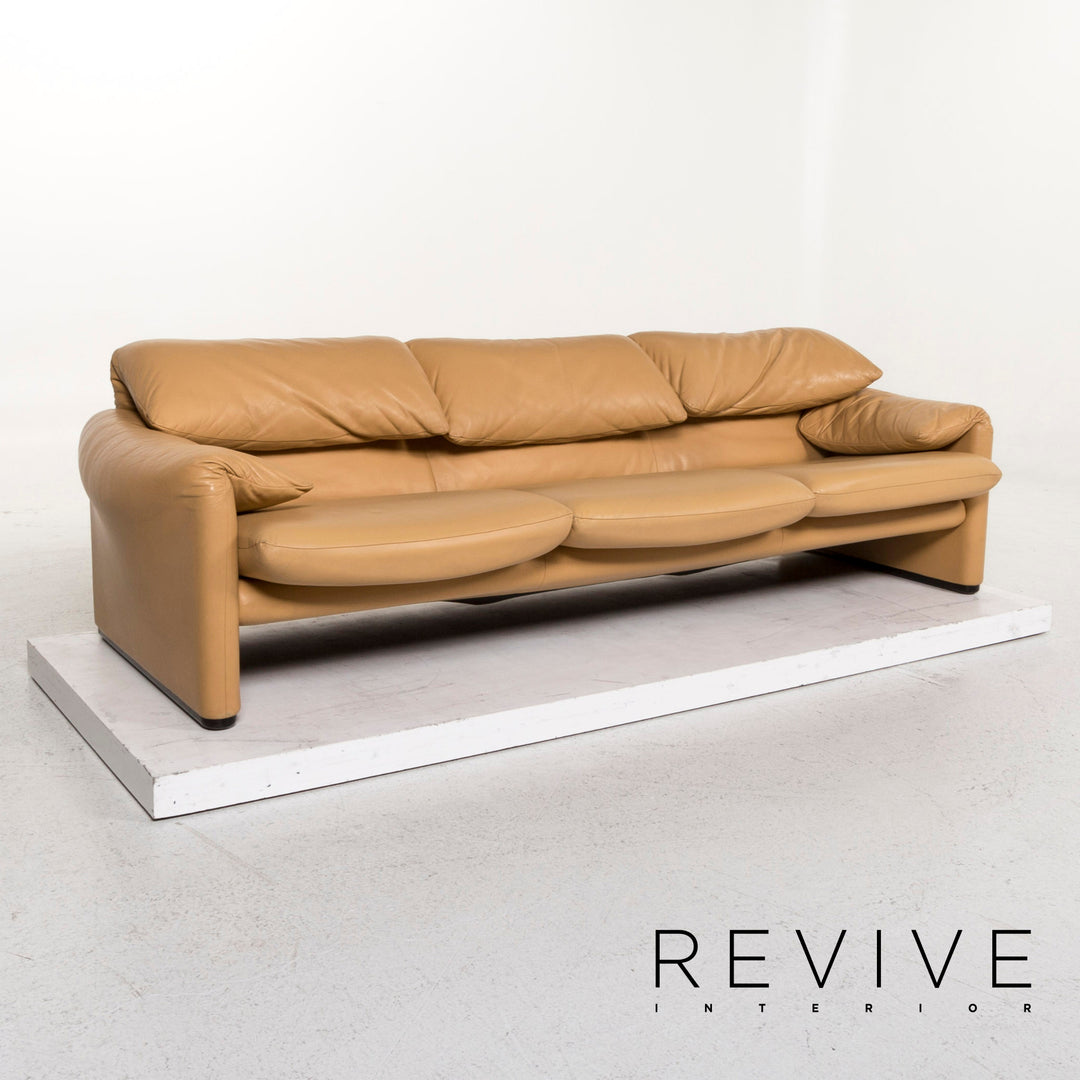 Cassina Maralunga Leder Sofa Garniotur Beige Dreisitzer Zweisitzer Funktion Couch #12981