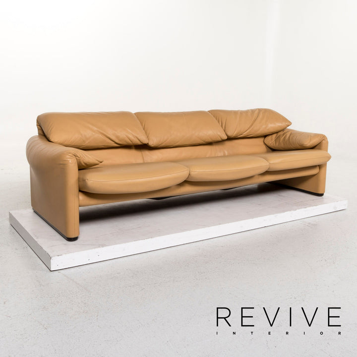 Cassina Maralunga Leder Sofa Garniotur Beige Dreisitzer Zweisitzer Funktion Couch #12981