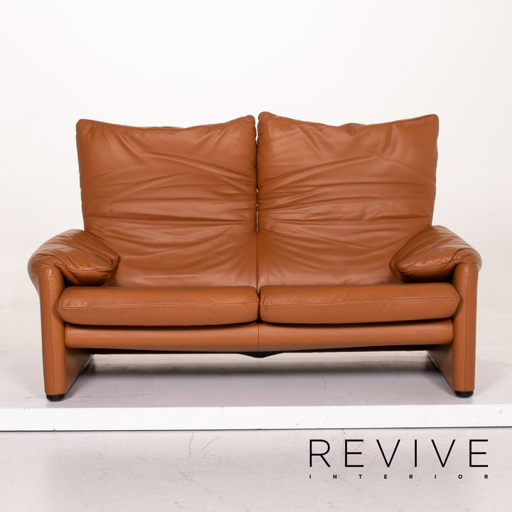 Cassina Maralunga Leder Sofa Garnitur Cognac Braun 1x Dreisitzer 1x Zweisitzer Funktion Couch #15264