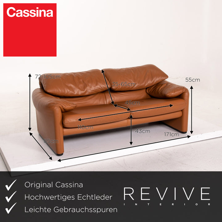 Cassina Maralunga Leder Sofa Garnitur Cognac Braun 1x Dreisitzer 1x Zweisitzer Funktion Couch #15264