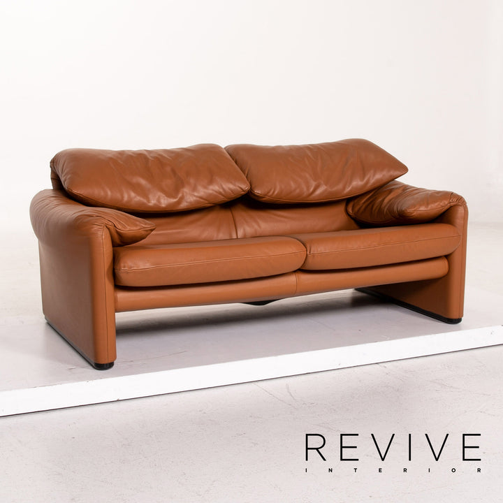 Cassina Maralunga Leder Sofa Garnitur Cognac Braun 1x Dreisitzer 1x Zweisitzer Funktion Couch #15264