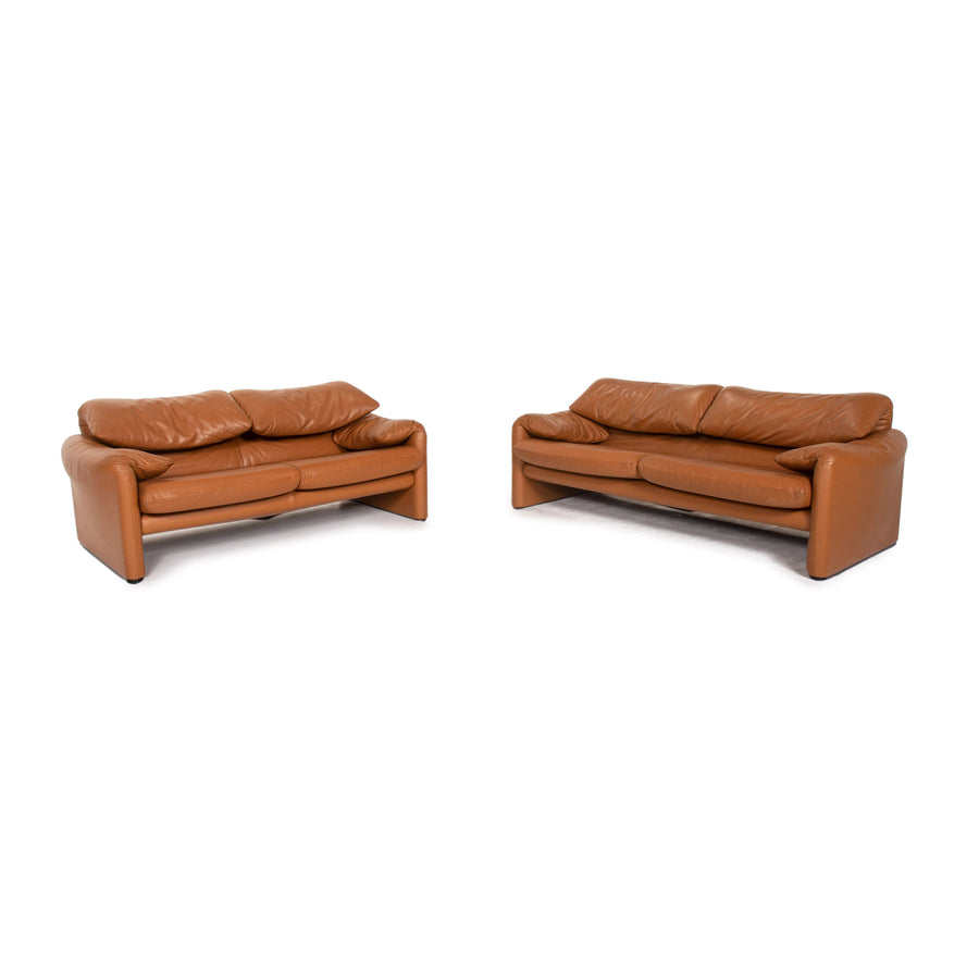 Cassina Maralunga Leder Sofa Garnitur Cognac Braun 1x Dreisitzer 1x Zweisitzer Funktion Couch #15264