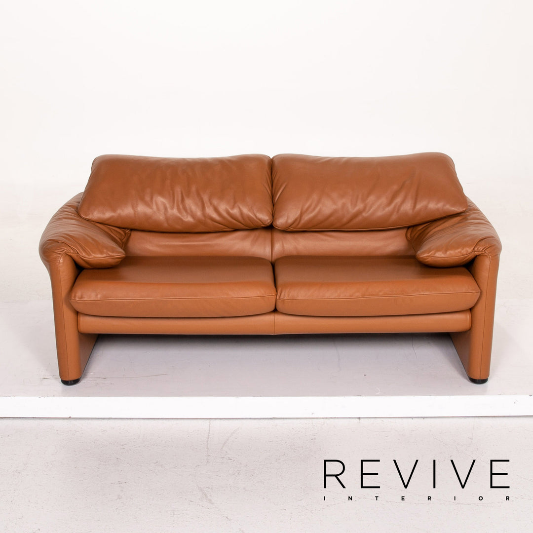 Cassina Maralunga Leder Sofa Garnitur Cognac Braun 1x Dreisitzer 1x Zweisitzer Funktion Couch #15264