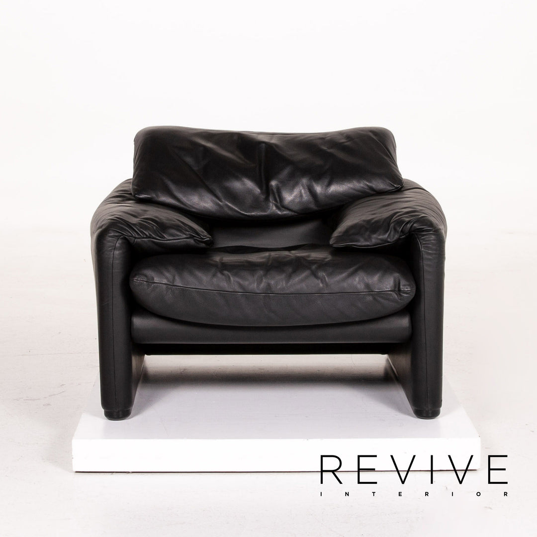 Cassina Maralunga ensemble de canapés en cuir noir 1x trois places 1x deux places 1x fonction fauteuil #14810