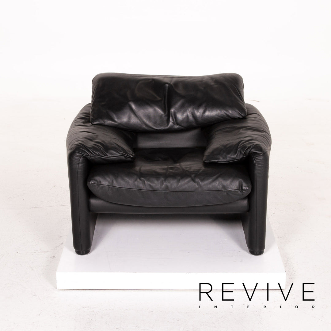 Cassina Maralunga ensemble de canapés en cuir noir 1x trois places 1x deux places 1x fonction fauteuil #14810