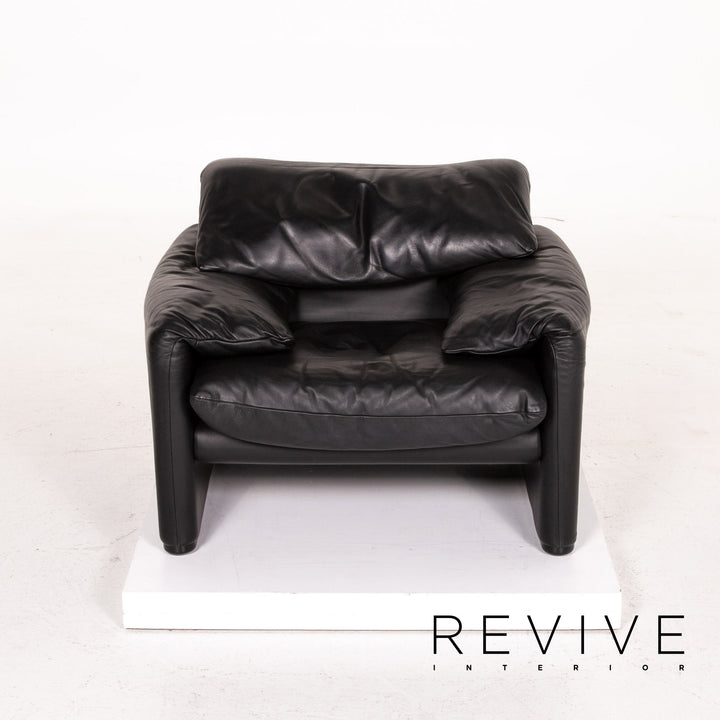 Cassina Maralunga ensemble de canapés en cuir noir 1x trois places 1x deux places 1x fonction fauteuil #14810