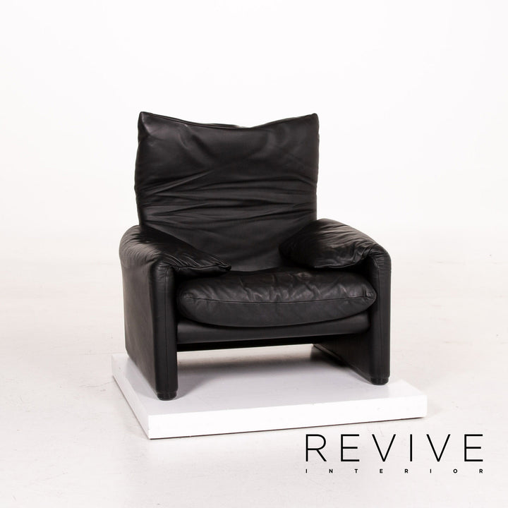 Cassina Maralunga ensemble de canapés en cuir noir 1x trois places 1x deux places 1x fonction fauteuil #14810
