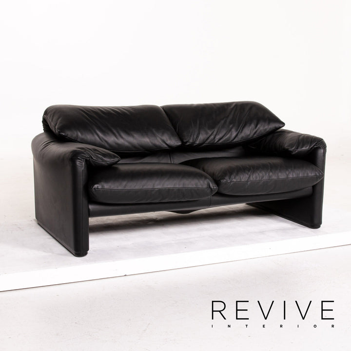 Cassina Maralunga ensemble de canapés en cuir noir 1x trois places 1x deux places 1x fonction fauteuil #14810