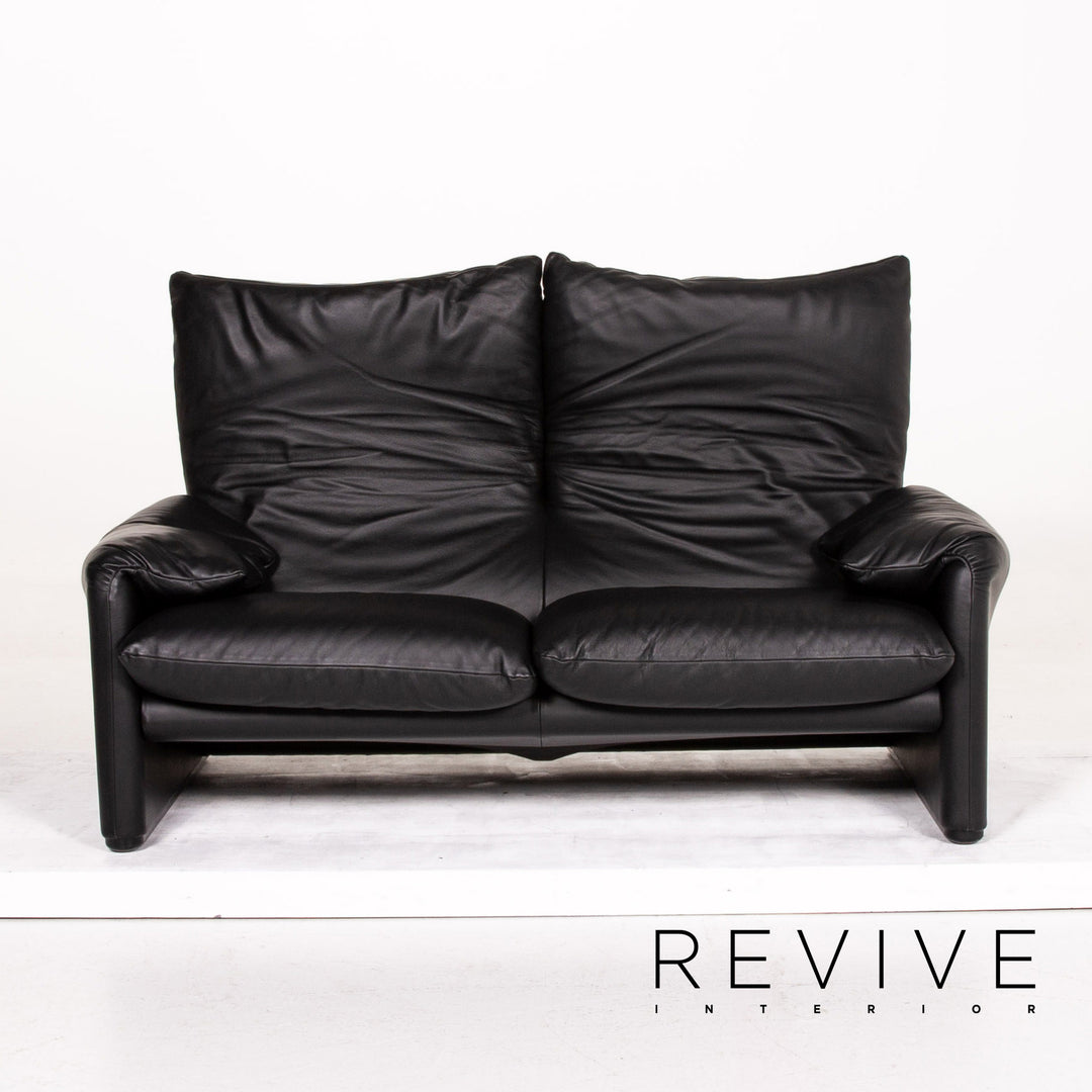 Cassina Maralunga ensemble de canapés en cuir noir 1x trois places 1x deux places 1x fonction fauteuil #14810