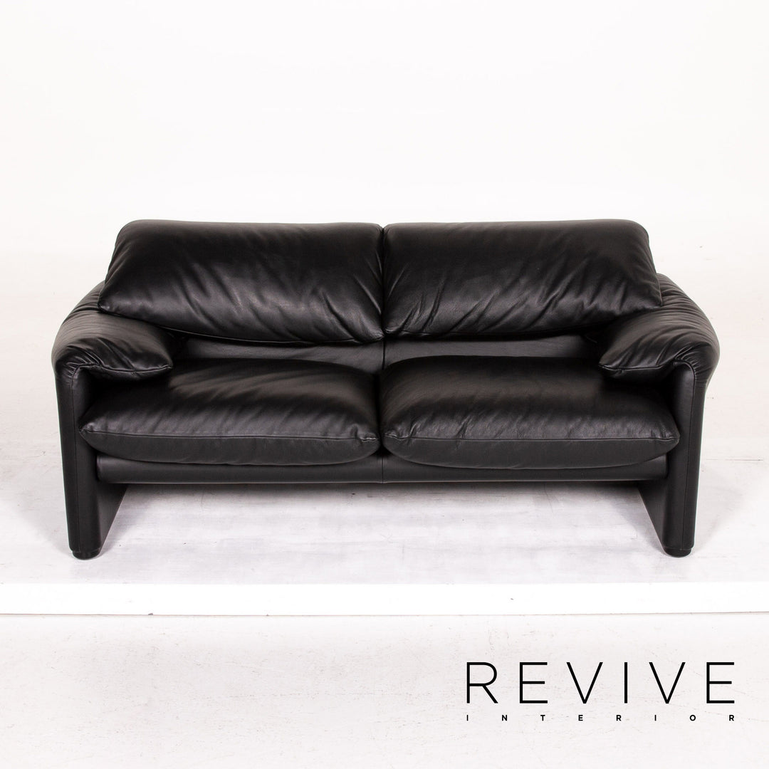 Cassina Maralunga ensemble de canapés en cuir noir 1x trois places 1x deux places 1x fonction fauteuil #14810
