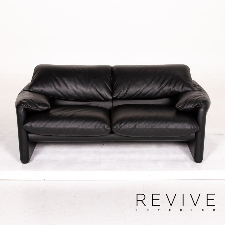Cassina Maralunga ensemble de canapés en cuir noir 1x trois places 1x deux places 1x fonction fauteuil #14810
