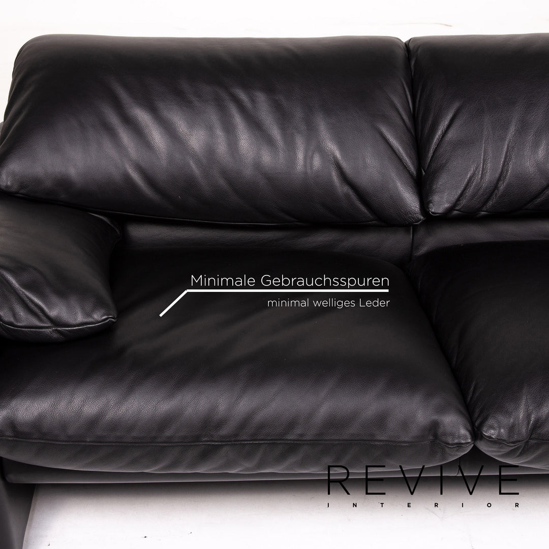 Cassina Maralunga ensemble de canapés en cuir noir 1x trois places 1x deux places 1x fonction fauteuil #14810