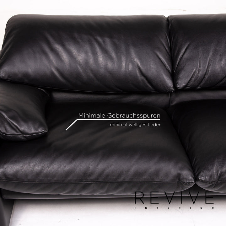 Cassina Maralunga ensemble de canapés en cuir noir 1x trois places 1x deux places 1x fonction fauteuil #14810