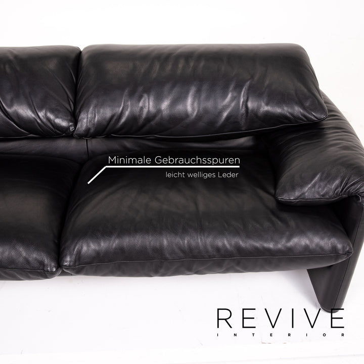 Cassina Maralunga ensemble de canapés en cuir noir 1x trois places 1x deux places 1x fonction fauteuil #14810