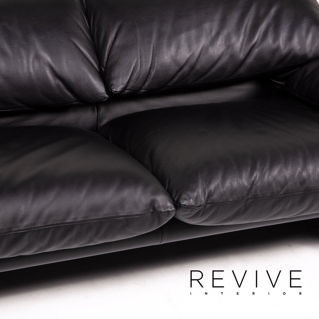 Cassina Maralunga ensemble de canapés en cuir noir 1x trois places 1x deux places 1x fonction fauteuil #14810