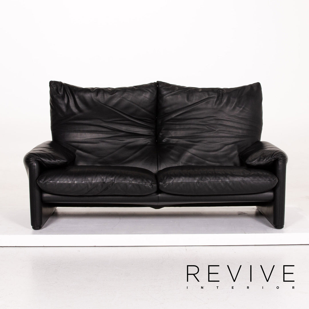 Cassina Maralunga ensemble de canapés en cuir noir 1x trois places 1x deux places 1x fonction fauteuil #14810