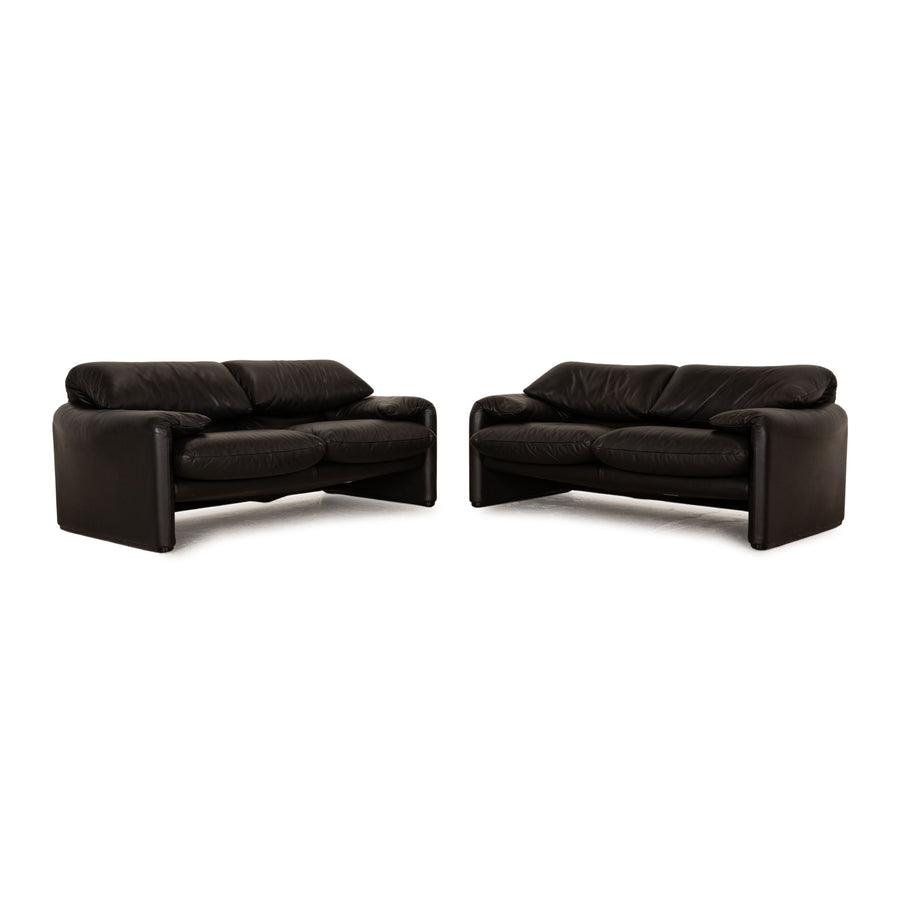 Cassina Maralunga Leder Sofa Garnitur Schwarz 2x Zweisitzer Couch manuelle Funktion