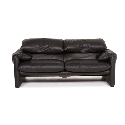 Cassina Maralunga Leder Sofa Schwarz Zweisitzer Funktion Couch #12268