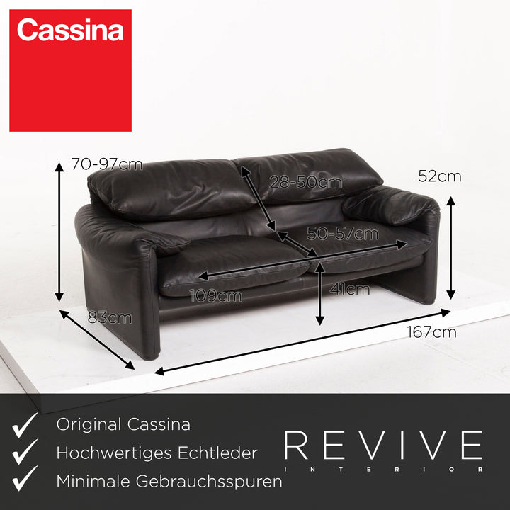 Cassina Maralunga Leder Sofa Schwarz Zweisitzer Funktion Couch #12268