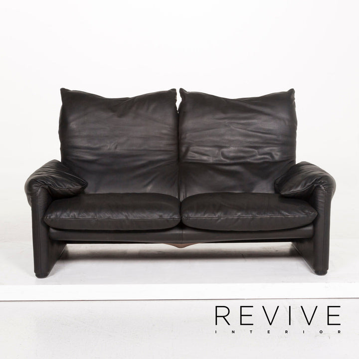 Cassina Maralunga Leder Sofa Schwarz Zweisitzer Funktion Couch #12268