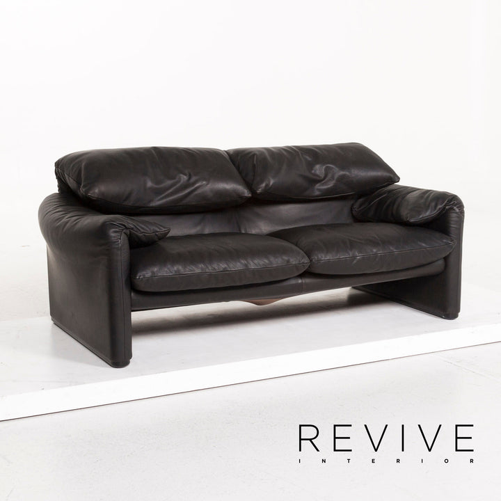 Cassina Maralunga Leder Sofa Schwarz Zweisitzer Funktion Couch #12268
