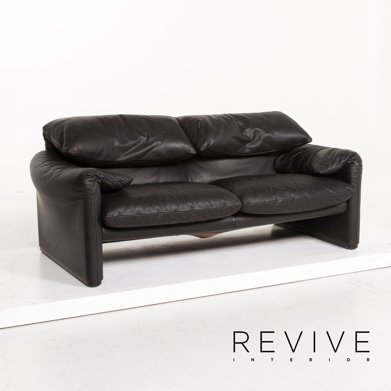 Cassina Maralunga Leder Sofa Schwarz Zweisitzer Funktion Couch 