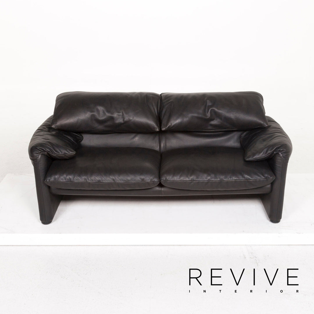 Cassina Maralunga Leder Sofa Schwarz Zweisitzer Funktion Couch #12268