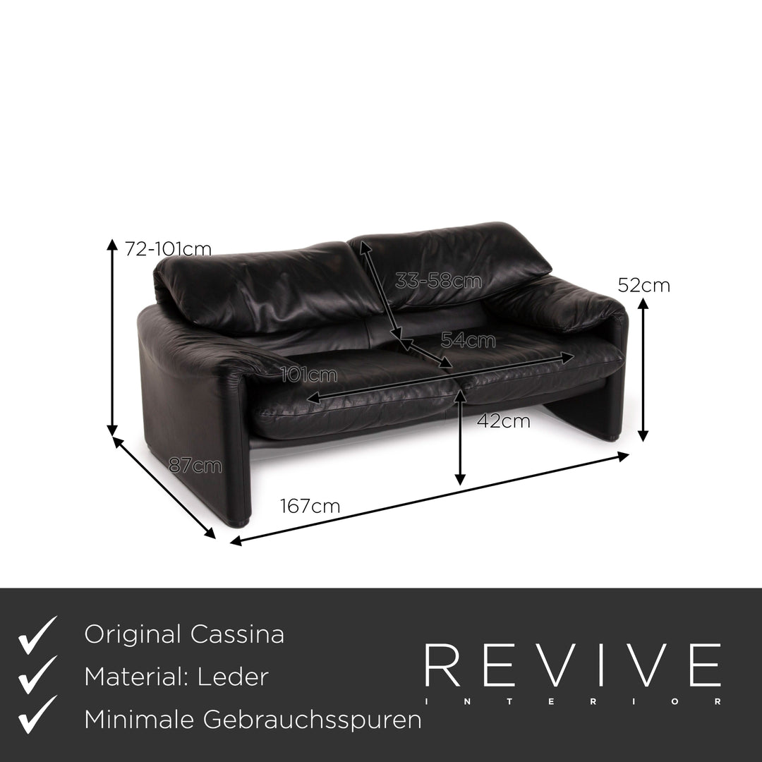 Cassina Maralunga Leather Sofa Black Two seater function couch
