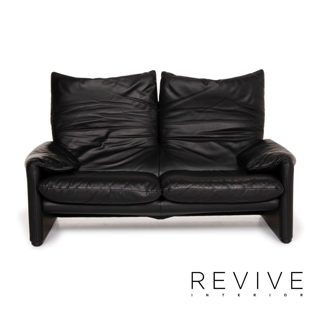 Cassina Maralunga Leather Sofa Black Two seater function couch