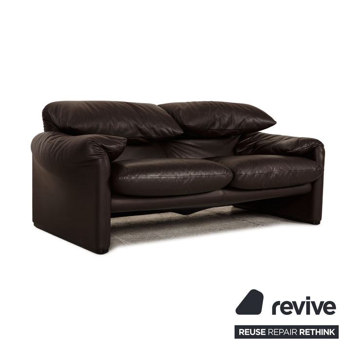 Cassina Maralunga Leather Loveseat Dark Brown Sofa Couch Function