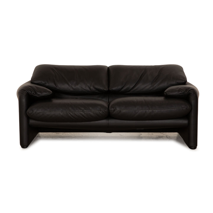 Cassina Maralunga Leder Zweisitzer Schwarz Sofa Couch manuelle Funktion