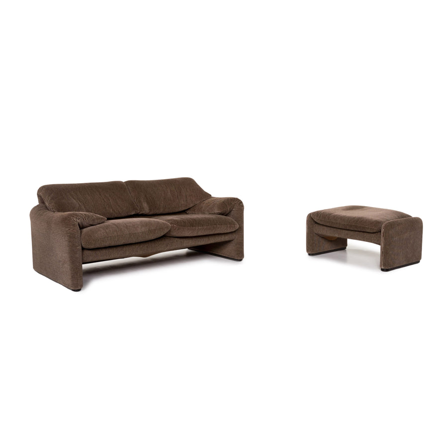 Cassina Maralunga ensemble canapé en tissu marron 1x deux places 1x fonction tabouret #13492
