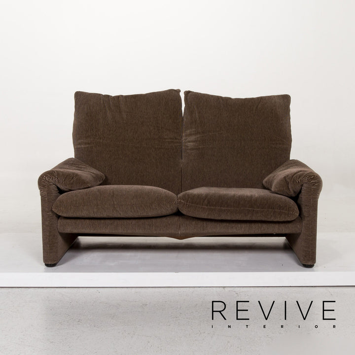 Cassina Maralunga ensemble canapé en tissu marron 1x deux places 1x fonction tabouret #13492
